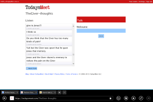TodaysMeet - KCS student thoughts on The Giver. Most recent thoughts are displayed at the top.