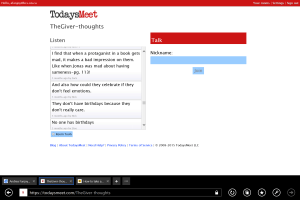 TodaysMeet - KCS student thoughts on The Giver. Most recent thoughts are displayed at the top.
